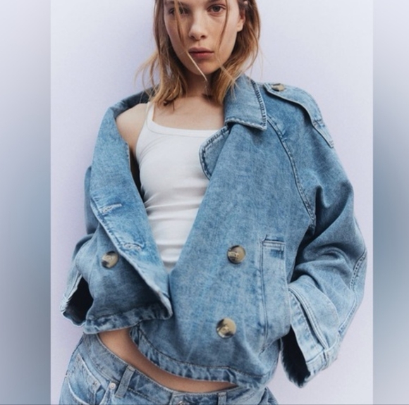 H&M Jackets & Blazers - H&M short twill peacoat denim blue sz M,L BNWT